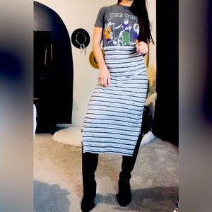 Custom upcycled The Who band tee and stripped middi dress mash up